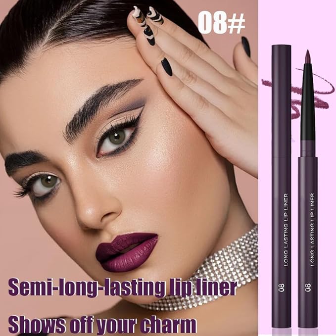 Gel Lip Liner Pencil for Women, Mauve Matte Long Lasting Lip Liner Lipstick 24 Hour, High Pigmented Lips Makeup Retractable Liners Waterproof Smudge Proof, Vegan & Cruelty-Free 08