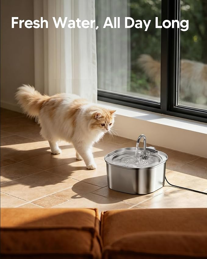 PEKTACO Cat Water Fountain, 3.2L Pet Drinking Fountain with 3 Filters | Stainless steel cat drinking fountain, dishwasher safe, with triple filtration, quiet pump, faucet for cats and small pets