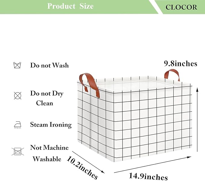 CLOCOR Rectangular Storage Bin,Waterproof Coating (white checks) | Collapsible Cute Pattern Storage Bin
