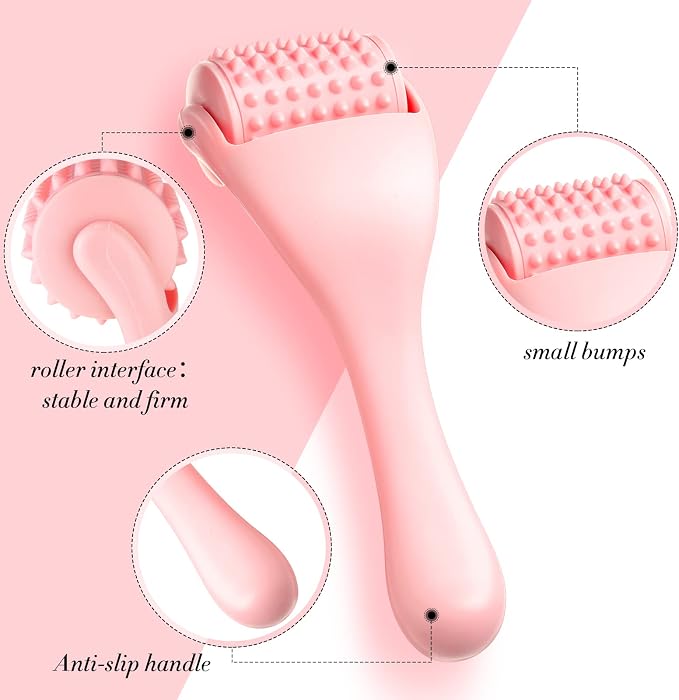 Tondiamo 2 Pcs Muscle Roller Gift Fascia Stick Cellulite Face Muscle Body Massage Roller Massage Tool for Relief Neck Arm Back Leg Body Deep Release(Pink,Silicone)