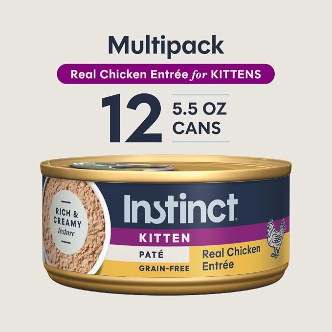 Instinct Original Pate Kitten Wet Cat Food, Grain Free - Real Chicken, 5.5 oz. Cans (Pack of 12) | Rich & creamy pate texture, chicken, salmon & beef liver to support growth, natural DHA for healthy brain and eye development
