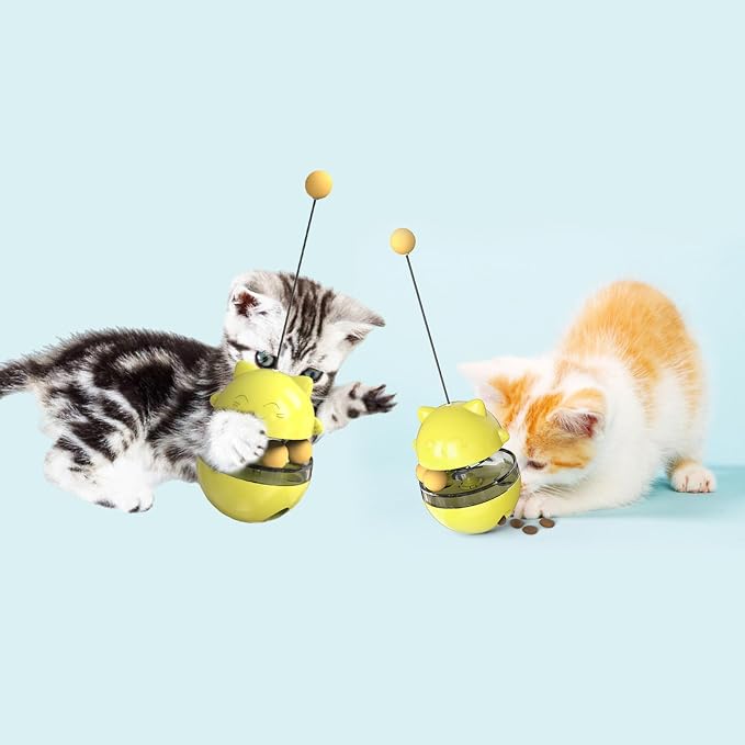 Cat Tumbler Interactive Treat Dispenser Toy, No-Electric Automatic Moving Cat Toy with Wand Ball, Slow Feeder & IQ Training Toy for Indoor Cats & Kittens, (Green)