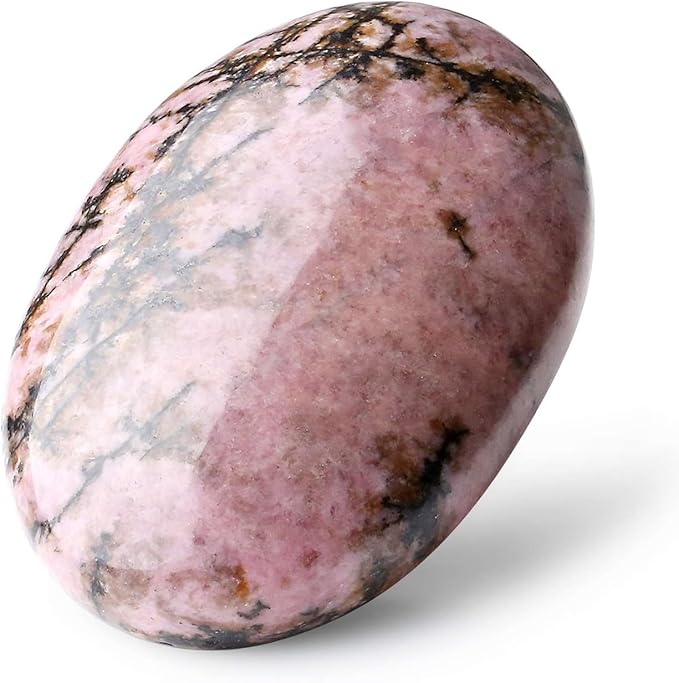 LAIDANLA Rhodonite 2.4" Large Palm Stone Healing Crystals Natural Gemstones Calming Effects Energy Balancing Reiki Polished Worry Stone Cleansing Protection Anxiety Stress Relief Therapy 1PC