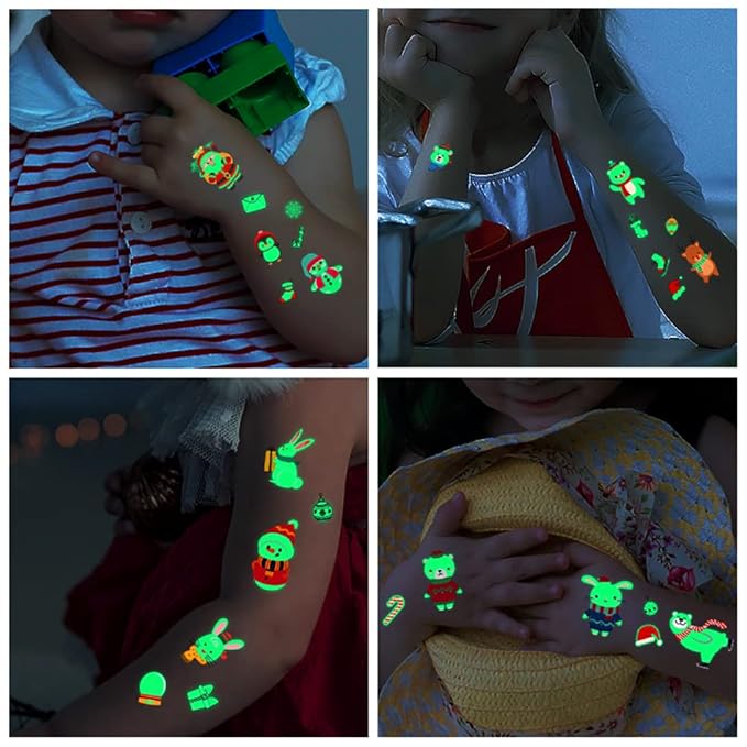Luminous Christmas Temporary Tattoos for Kids - 120 Pieces Christmas Glow in The Dark Tattoos Stickers for Boys and Girls,Christmas Party Favors for Kids Stocking Stuffers and Gifts 10 Sheets