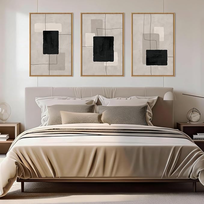 ANHUIB Modern Abstract Wall Art Canvas,Neutral Abstract Wall Art Framed,Contemporary Minimalist Prints,Geometric Line Artwork,3 Piece 24 * 36IN Mid Century Painting for Living Room Bedroom Office