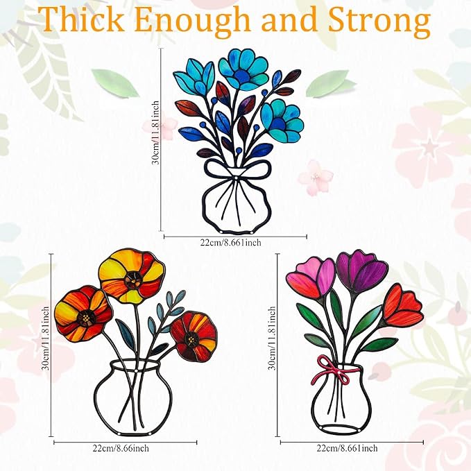 VEWOSTAR 3 Pcs Metal Flowers Wall Decor,Outdoor Fence Wall Art Decor | 3D Colorful Outdoor Wall Art Patio Fence Decor for Garden Living Room Balcony