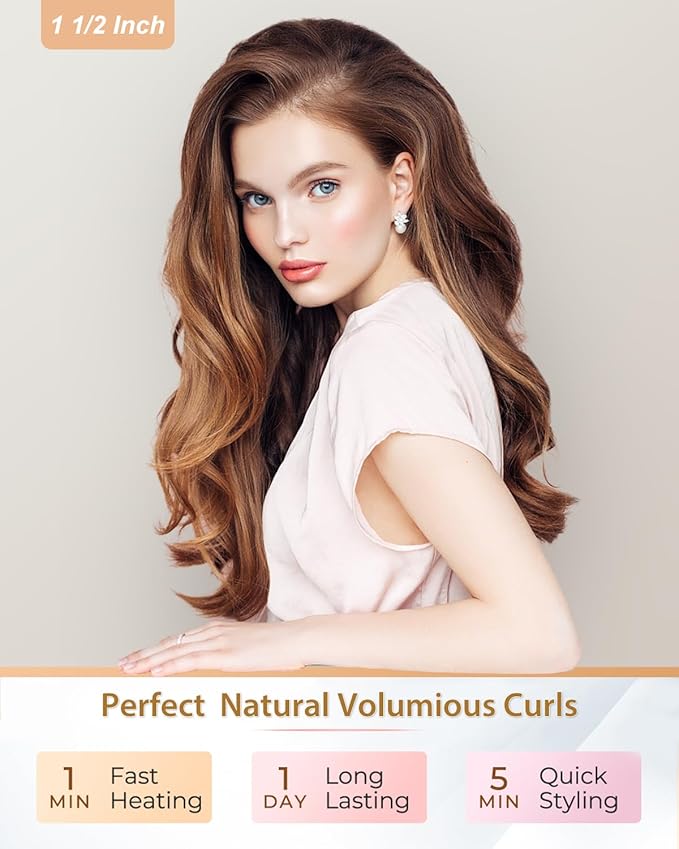 HOSON 1 1/2 Inch Large Curling Wand for Long Hair, 1.5 Inch Ceramic Extral Long Barrel Curling Wand Professional Dual Voltage, Adjustable Temperature
