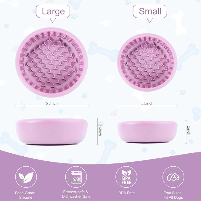 Slow Feeder Dog Lick Bowl,Silicone Feeding Dogs Licking Bowls(Purple,Large)