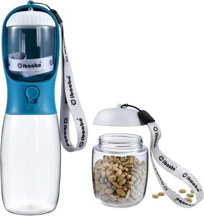 Cibaabo Dog Water Bottle Portable with Food Container & Filter for Travel | Feeding & Hydration | Travel Water Bowl | Portable Pet Dispenser | Dog Gifts | Puppy Essentials | for Hiking Camping Beach