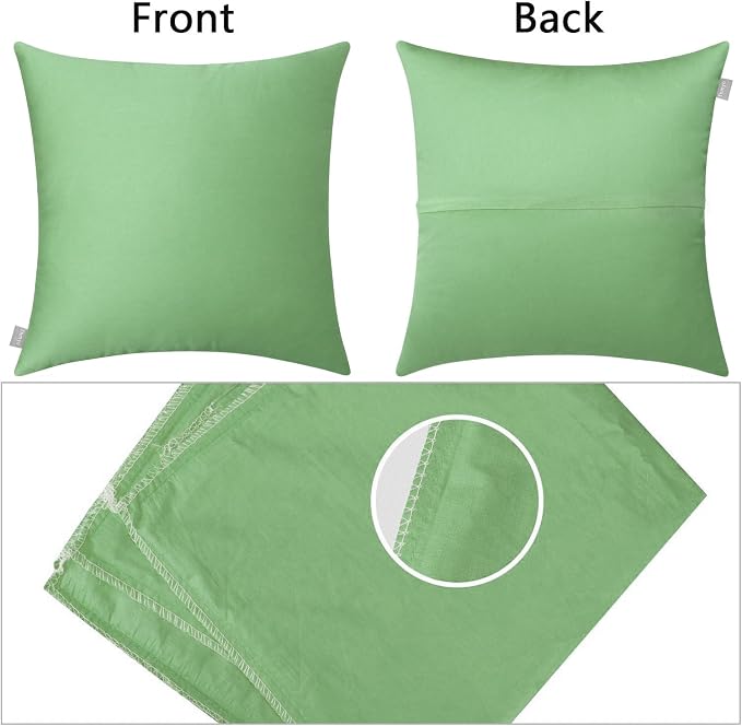 Thmyo 4-Pack 100% Cotton Comfortable Solid Decorative Throw Pillow Case, Square Cushion Cover Pillowcase Sublimation Blank Pillow Covers DIY Throw Pillowcase for Sofa(20x20 inch/ 50x50cm,Sage Green)