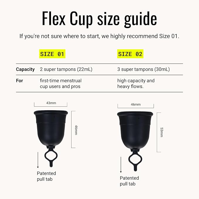 Flex Cup Starter Kit (Full Fit - Size 02) | Reusable Menstrual Cup + 2 Free Menstrual Discs | Pull-Tab for Easy Removal | Tampon + Pad Alternative | Lasts up to 10 Years | Capacity of 3 Super Tampons