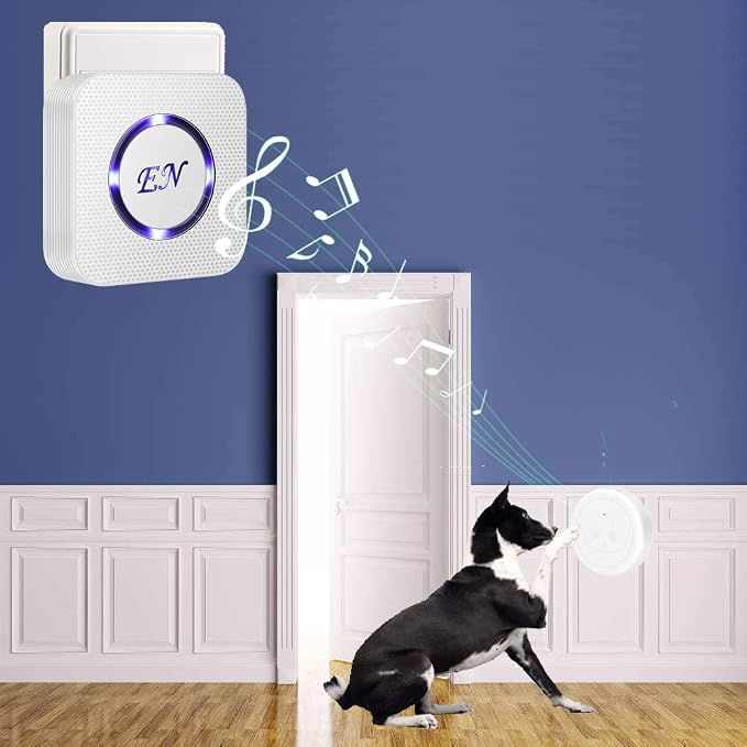 Dog Door Bell Wireless Doggie Doorbells for Potty Training with Waterproof Touch Button Dog Bells 1 Receiver and 4 Transmitters, White