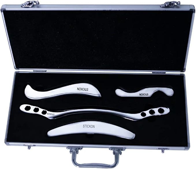 STICKON Stainless Steel Gua Sha Scraping Massage Tool Set IASTM Tools Great Soft Tissue Mobilization Tool (J Shape)