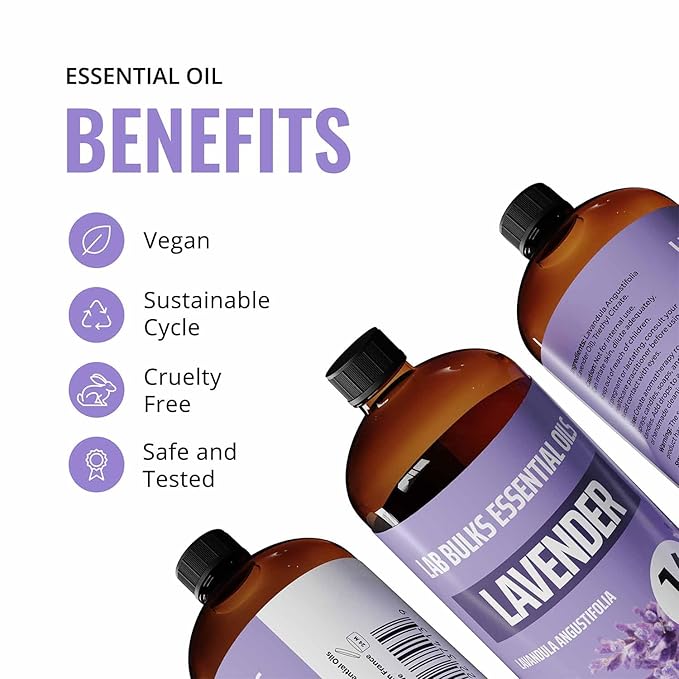 Lab Bulks Essential Oil (2-Pack) Lavender Essential Oil for Diffusers, Candles, Hair, Spray, Home – 16 oz Bulk