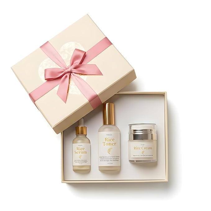 Nimba Rice Glow Starter Kit - 3-Step Glass Skin Routine (Toner, Serum, Cream 30ml each) - Hydrating & Brightening Skincare Set for Women - Travel Size Face Care Gift Set - Valentine's Day Special