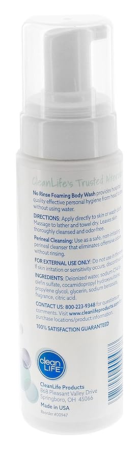 No-Rinse Foaming Body Wash - Waterless Foam Cleanser for Elderly, Adults, Kids, Infants & Caregiver - Rinse-Free for Sensitive Skin - Travel Size- Refreshed & Moisturized Skin - 8 fl oz (Pack of 3)