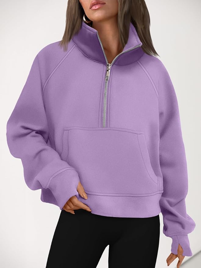 AUTOMET Womens Sweatshirts Half Zip Fleece Pullover Fall Outfits | Fall Fashion Clothes 2026,Cropped Sweatshirts,Cute Y2k Tops,Quarter Zipper Sweater,Winter Loungwear Outfits