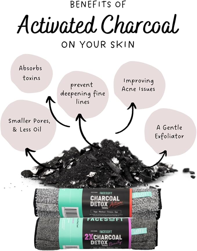 Facesoft Yoga Towel - Infused with Activated Charcoal to Detoxify and Sweat - Made with Eco-Friendly Aqua-Cotton Yarn - Biodegradable and Sustainable - All Ages