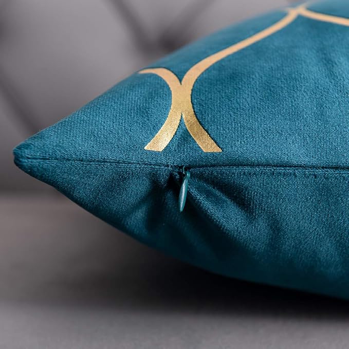 26x26 Inch Gold Velvet Euro Sham Pillow Covers: 2 Pack Square Decorative Pillow Cases for Bedroom Sofa Couch Living Room, Teal Christmas