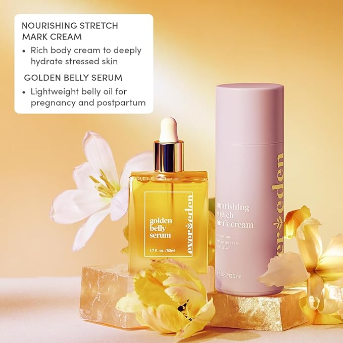 Evereden Mama Must-Have DUO - Golden Belly Stretch Mark Oil & Nourishing Stretch Mark Cream - Dermatologist-Developed Clean & Vegan Maternity Skin Care for Stretch Mark Reduction & Skin Hydration