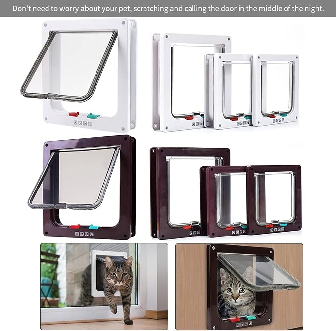 Extra Large Cat Door, Pet Door for Dog or Cat, 4 Switch Modes Locking Cat Door Interior Door Suitable for Window and Wall (White)
