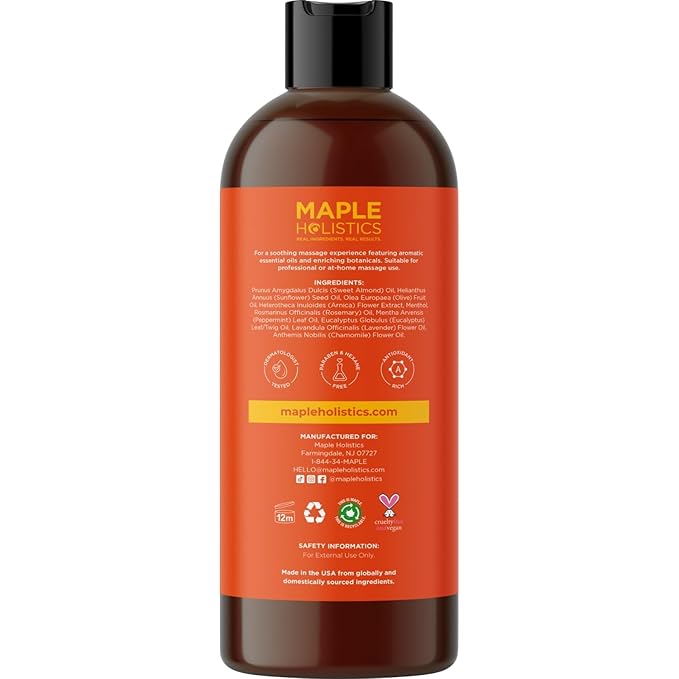 Arnica Massage Oil for Muscle Relaxing - Comforting Sore Muscle Massage Oil for Full Body Relief with Soothing Chamomile Lavender Peppermint & Rosemary Essential Oils - Vegan & Non GMO (16 Fl Oz)