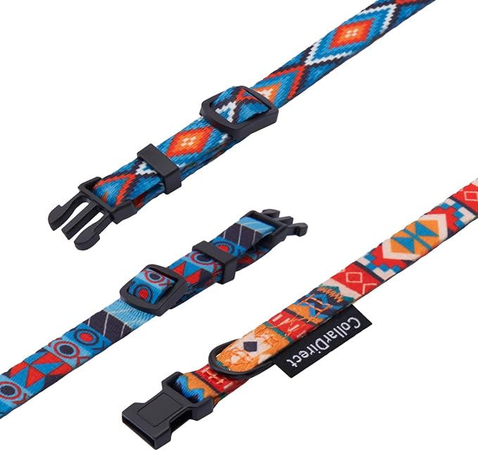 CollarDirect Nylon Dog Collar with Buckle Tribal Pattern Puppy Adjustable Collars for Dogs Small Medium Large (Pattern 1, Neck Fit 10"-13"