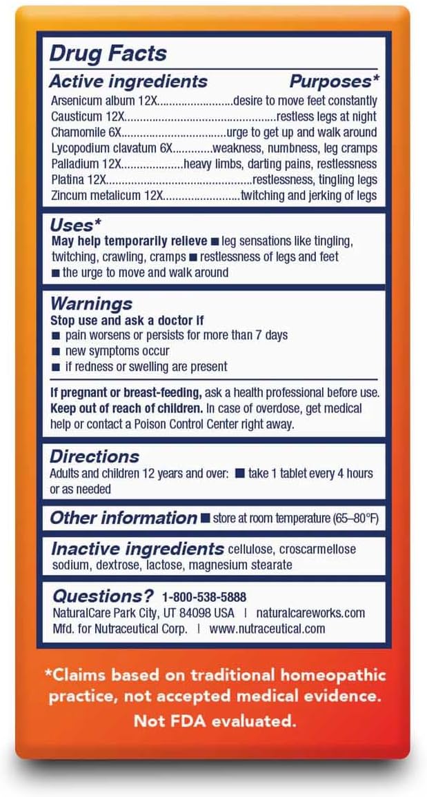 NaturalCare Restless Legs, Homeopathic Tablets, 60ct