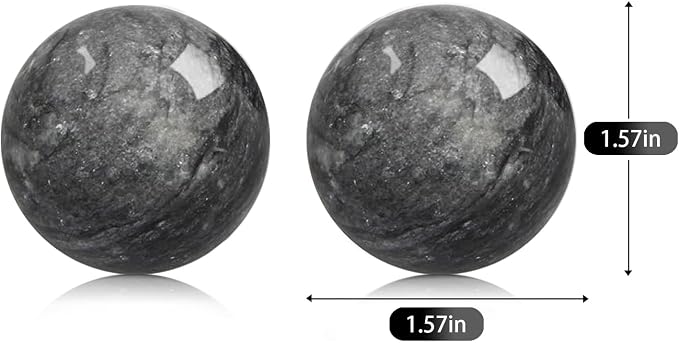 Traditional Chinese Baoding Balls, Marble Health Exercise Stress Relief Balls, Dark Grey, 2-Piece Set (Dark Grey, Medium-1.57")