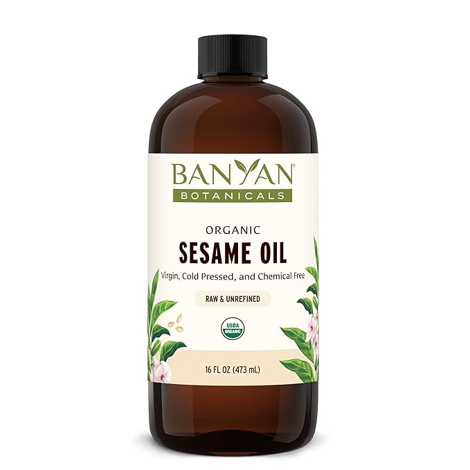 Banyan Botanicals Organic Unrefined Sesame Oil – Rich & Warming Ayurvedic Massage Oil for Body & Scalp – Traditional Abhyanga Oil for Deep Tissue Grounding & Recovery – 16 oz – USDA Organic
