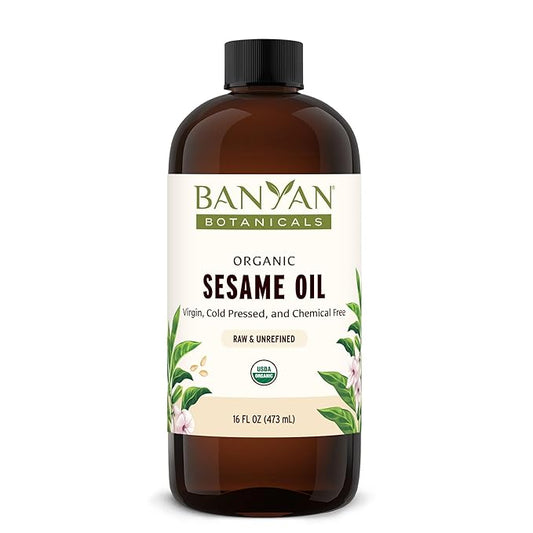 Banyan Botanicals Organic Unrefined Sesame Oil – Rich & Warming Ayurvedic Massage Oil for Body & Scalp – Traditional Abhyanga Oil for Deep Tissue Grounding & Recovery – 16 oz – USDA Organic