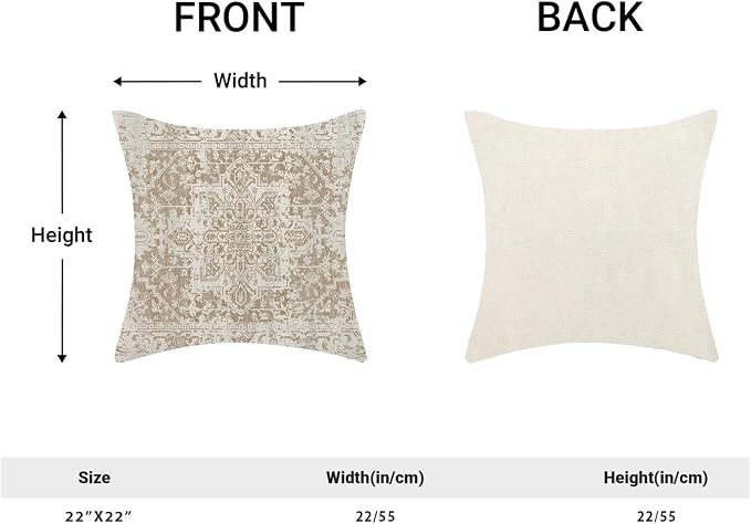 AEIOAE Boho Pillow Covers 22x22 Inch Set of 2,Carpet Pattern Throw Pillows Case,Brown Beige White Ethnic Design Outdoor Decorative Square Linen Farmhouse Decor Cushion Covers for Home Sofa Bed Couch
