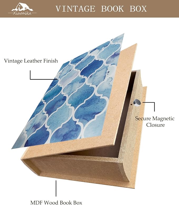 Decorative Wooden Book Box Set of 3 - Vintage Faux Book Boxes for Home Decor, Secret Storage with Magnetic Closure, Antique Style, Nautical Theme Leather Cover, Perfect for Home Office Bookshelf