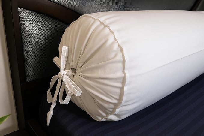 Cervical Neck Roll Pillow Cover with Cotton Bolster Pillowcases for Cylindrical Cushion and Drawstring Closure Round Neck Pillowcase 6" x 18" (15 x 45 cm) White