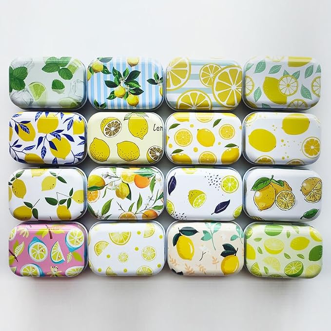 8Pcs Metal Hinged Tin Box Container Floral Farmhouse Rustic Mini Portable Small Storage Container Kit with Lid for Home Storage 2.1x1.5x1 Inch (Yellow)