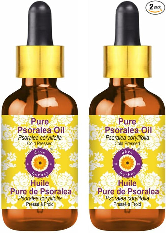 dève herbes Pure Psoralea Oil (Psoralea corylifolia) with Glass Dropper Cold Pressed (Pack of Two) 100ml X 2 (6.76 oz)
