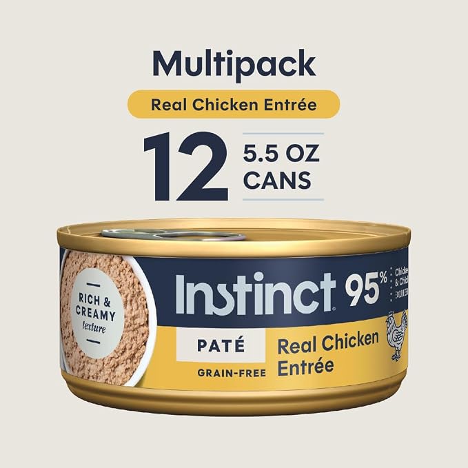 Instinct Original Pate Wet Cat Food, Grain Free Recipe - Real Chicken, 5.5 oz. Cans (Pack of 12) | Rich & creamy pate texture, high protein, real chicken, whole-food ingredients, grain-free, hydration support