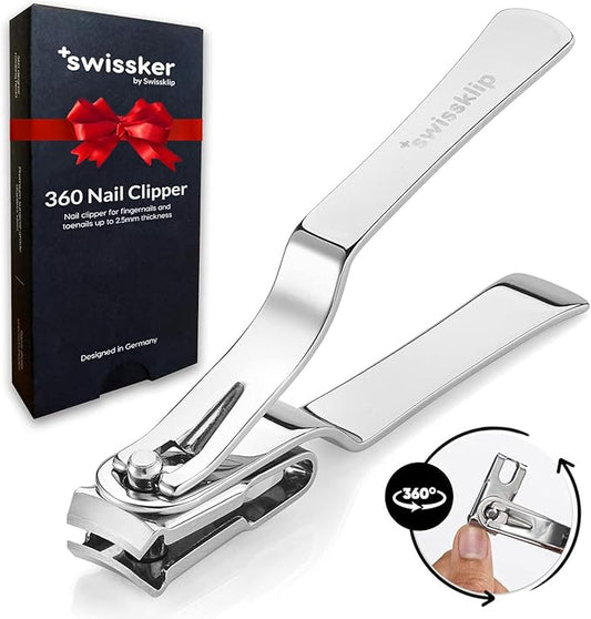 Swissker by Swissklip Nail Clippers for Men & Women | Finger Nail Clippers for Adult with 360 Degree Rotating Head I Fingernail Clippers for Women I Surgical-Grade Stainless Steel Material