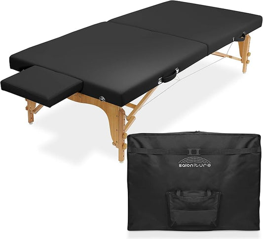 Saloniture Portable Physical Therapy Massage Table - Low to Ground Stretching Treatment Mat Platform - Black