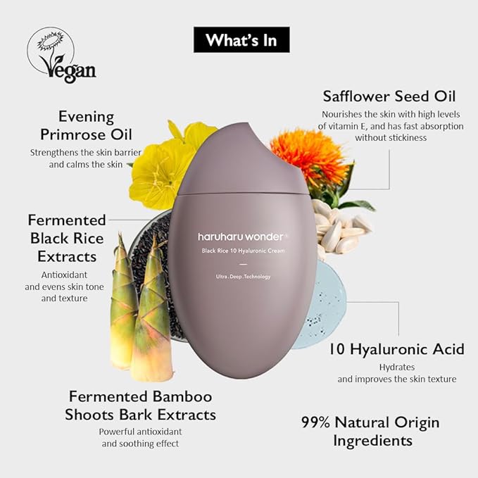 HARUHARU wonder Black Rice 10 Hyaluronic Cream, 1.6 fl oz, Face Moisturizer, Vegan, Cruelty Free, Daily skincare, Korean Skincare