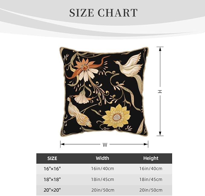 Flowers Birds Velvet Pillow Covers 16x16 Inch Vintage Floral Black Throw Pillows for Couch Farmhouse Cushion Covers Pillowcase Retro Rustic Pillow Cases for Sofa Bed Living Room Outdoor