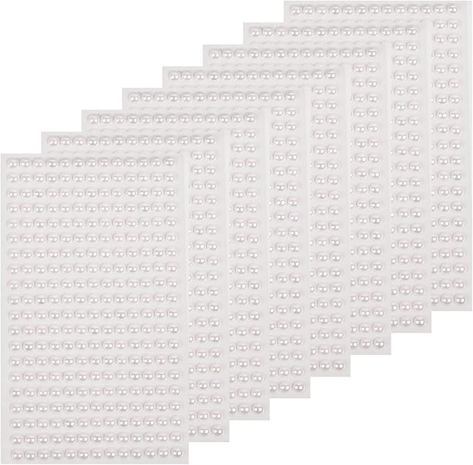 8 Sheets Rhinestone Stickers，3584 Pcs Gem Stickers for DIY Face Eyes Makeup Hair（Pure White Pearl-3/4/5/6mm）