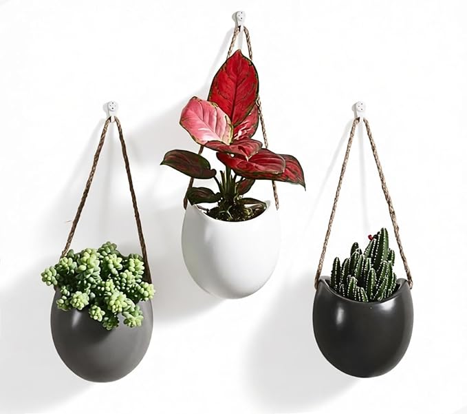 4 to 5 inch Ceramic Planters Wall Hanging Vases Decor - Set of 3 | Wall Decor for Home, Entryway, Hallway, Deck, Bathroom, Living Room, Dining Room, Garden, Farmhouse, Restaurants, Office, etc