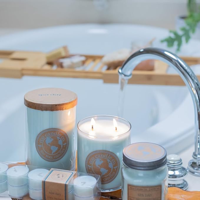 Eco Candle Co. Spa Day Tea Light Candles, 10-Pack, 9 Hr Burn Time | Scents of Flowers, Musk, Melon, Citrus, & Ocean Air - Recyclable Plastic Cups, No Lead, Hand Poured, Midwest Soybeans, .6 oz
