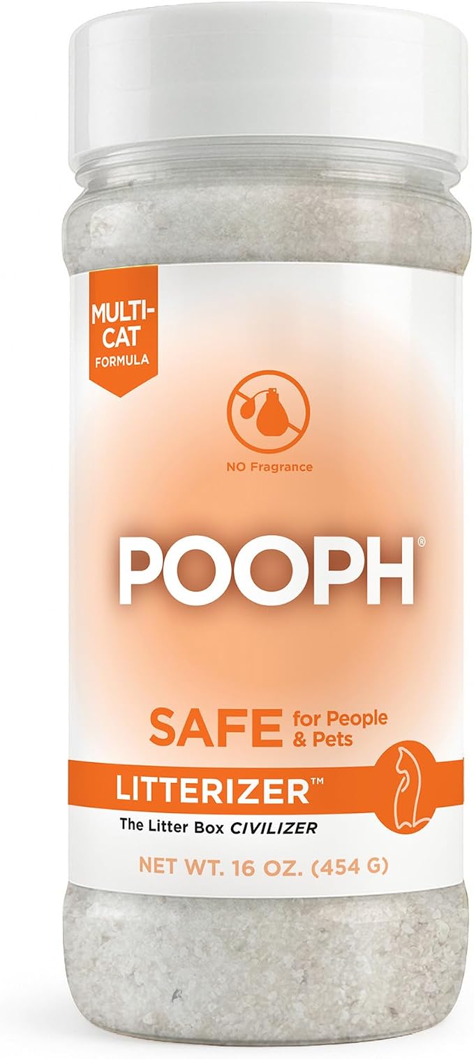 POOPH Litterizer Cat Litter Odor Eliminator Additive, 16 fl oz Bottle | Helps absorb moisture and odors to keep cat litter drier. Fragrance-free formula in a 16 oz bottle