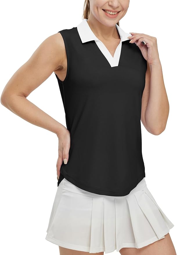 BGOWATU Women's Sleeveless Golf Polo Shirts Collared V Neck Tennis Tank Tops UPF 50+ Quick Dry Lightweight