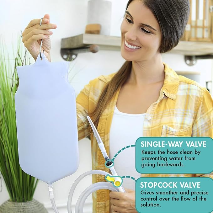 Enema Bag Kit 2 Quart - Silicone Coffee Enema & Colon Cleanse Home Kit | Medical Grade Silicone, BPA & Phthalate Free, 6 Nozzles, 6-Foot Tubing, Leak Resistant & Easy to Clean