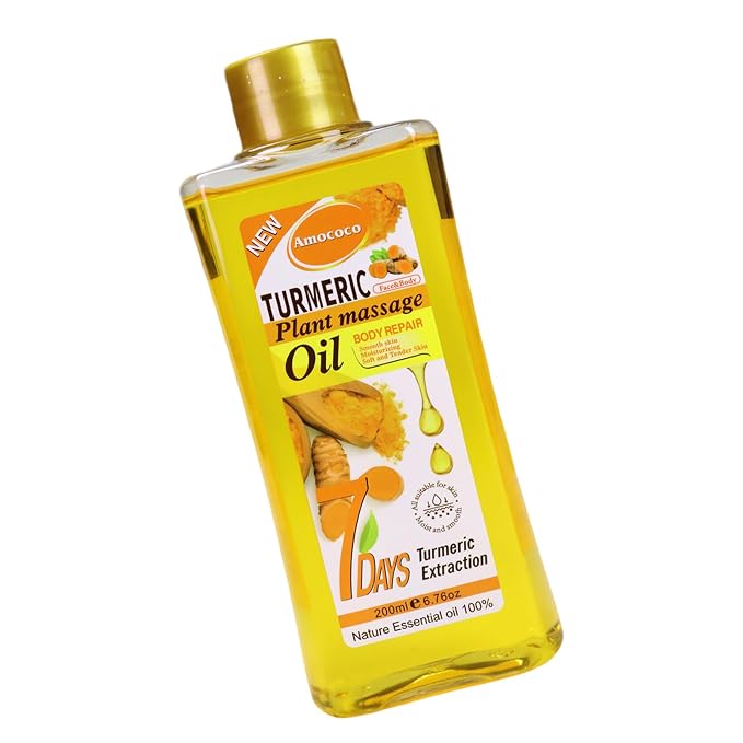 200ml Turmeric Body Oil for Massage & Daily Hydration, Deep Moisturizing with Vitamin E, Collagen, Turmeric Oil for Face and Skin, Self-Massage & At-Home Skin Routine (6.7 fl oz)