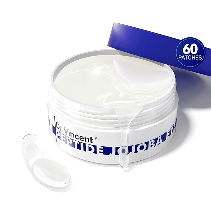 Peptide Jojoba Under Eye Patches, Collagen Eye Mask Instant Reduces Dark Circles and Puffiness, 60 Firming Undereye Hydrating & Cooling for Bags Treatment, Wrinkles, Vegan, No Fragrance