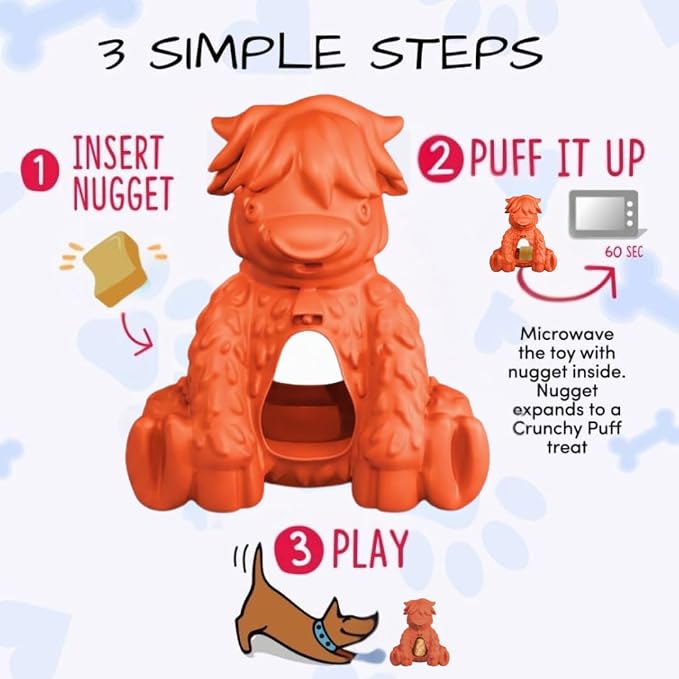 Yeti Puff & Play Interactive Dog Toy, Nugget Treat Dispenser, Orange Yak